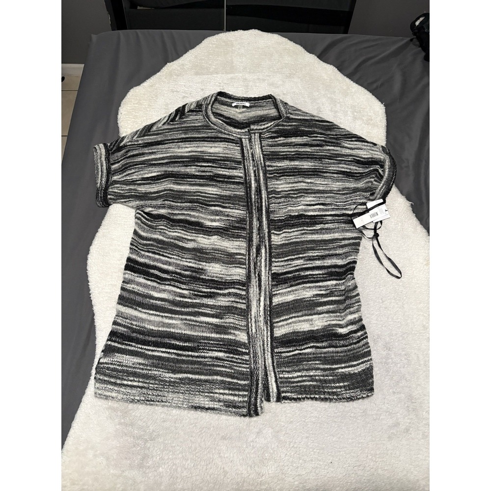 New DKNYC Women's Short Sleeve Long Open Front Black Cardigan Size Large Knit